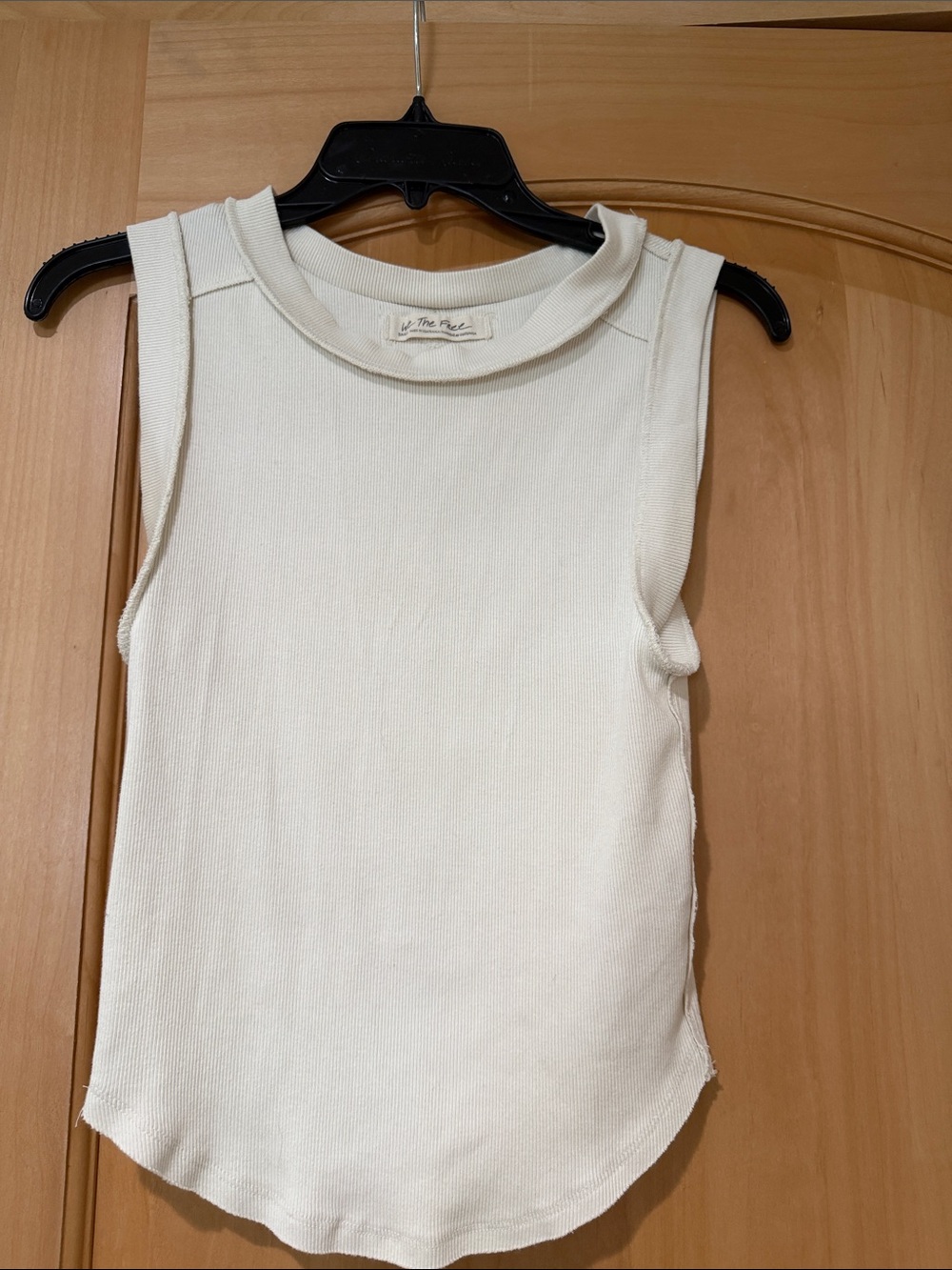 Free People Cream Ribbed Crewneck Tank